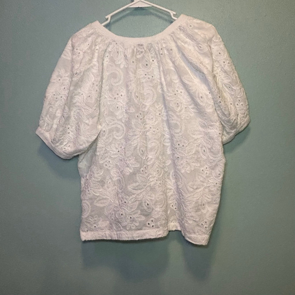 Women's Elie Tahari Embroidered Eyelet Cotton Button Down Cottagecore Shirt M - Picture 8 of 9